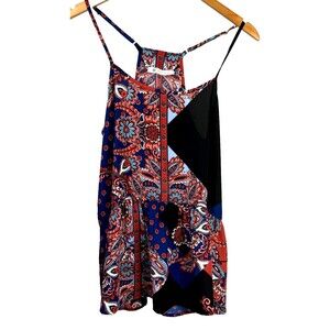 The Impeccable Pig‎ Paisley Floral Boho Tank Top T-Back Ruffle Medium USA Made